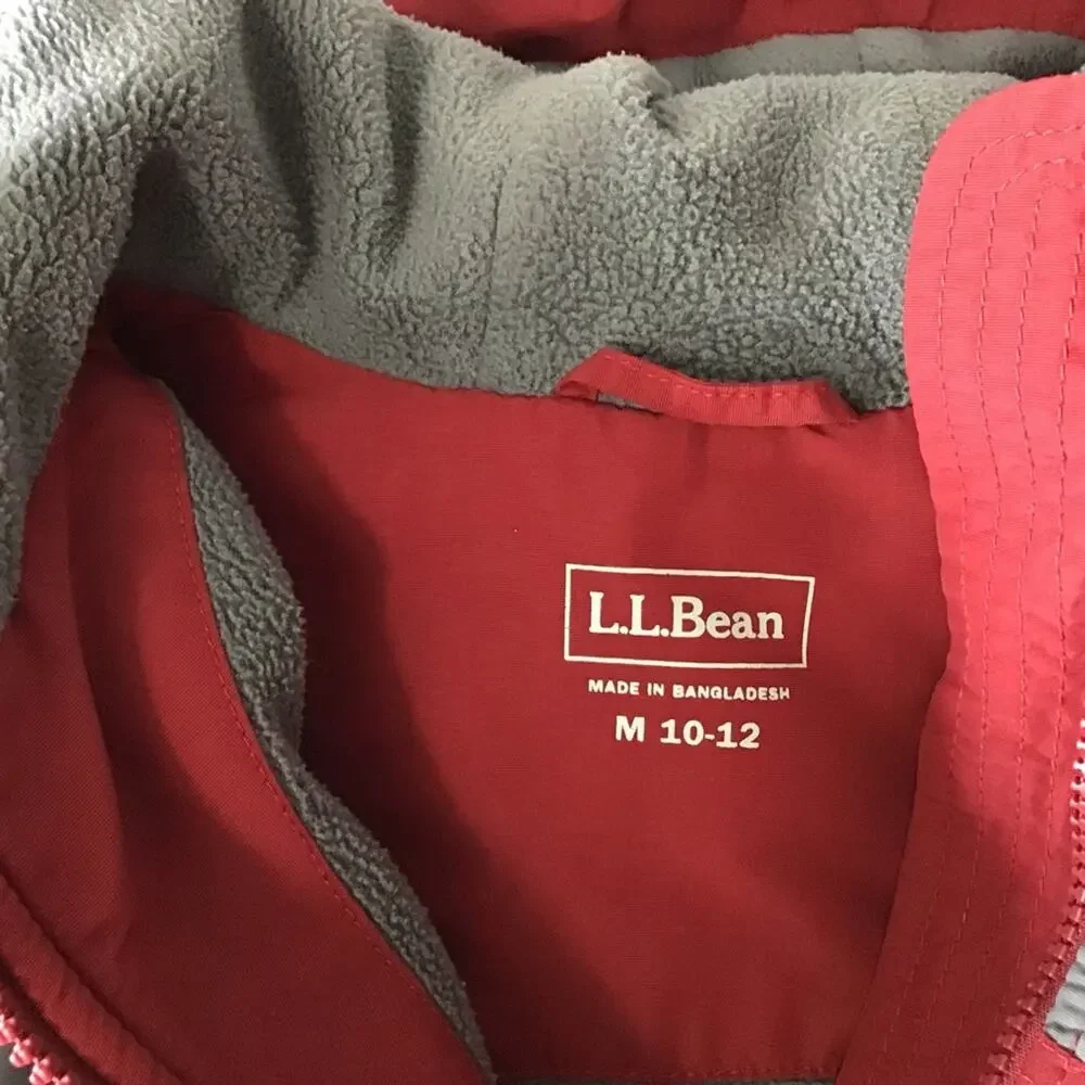 L.L.Bean Red & Gray Hooded winter coat jacket 10-12